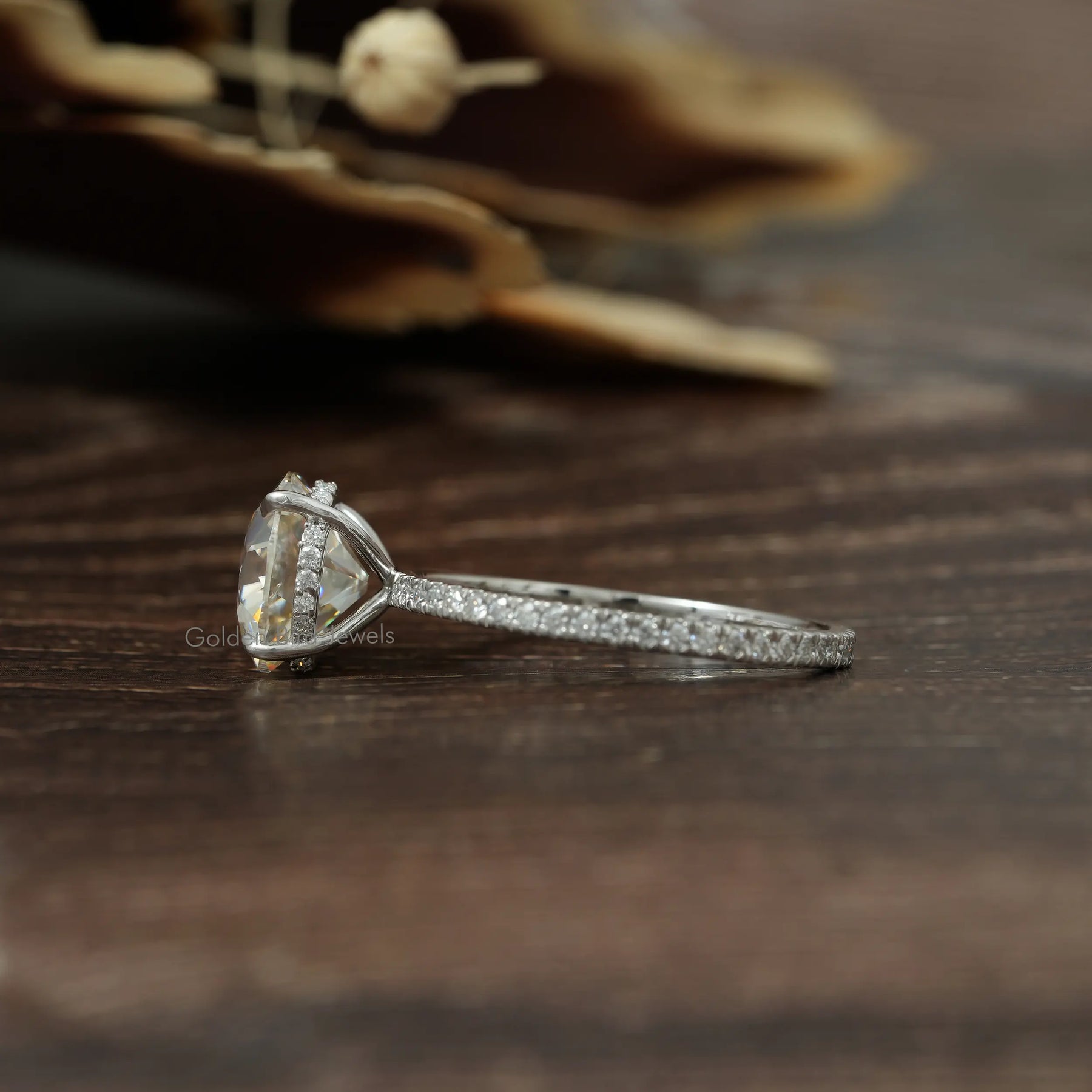 Side View of Round Cut Moissanite Engagement Ring 