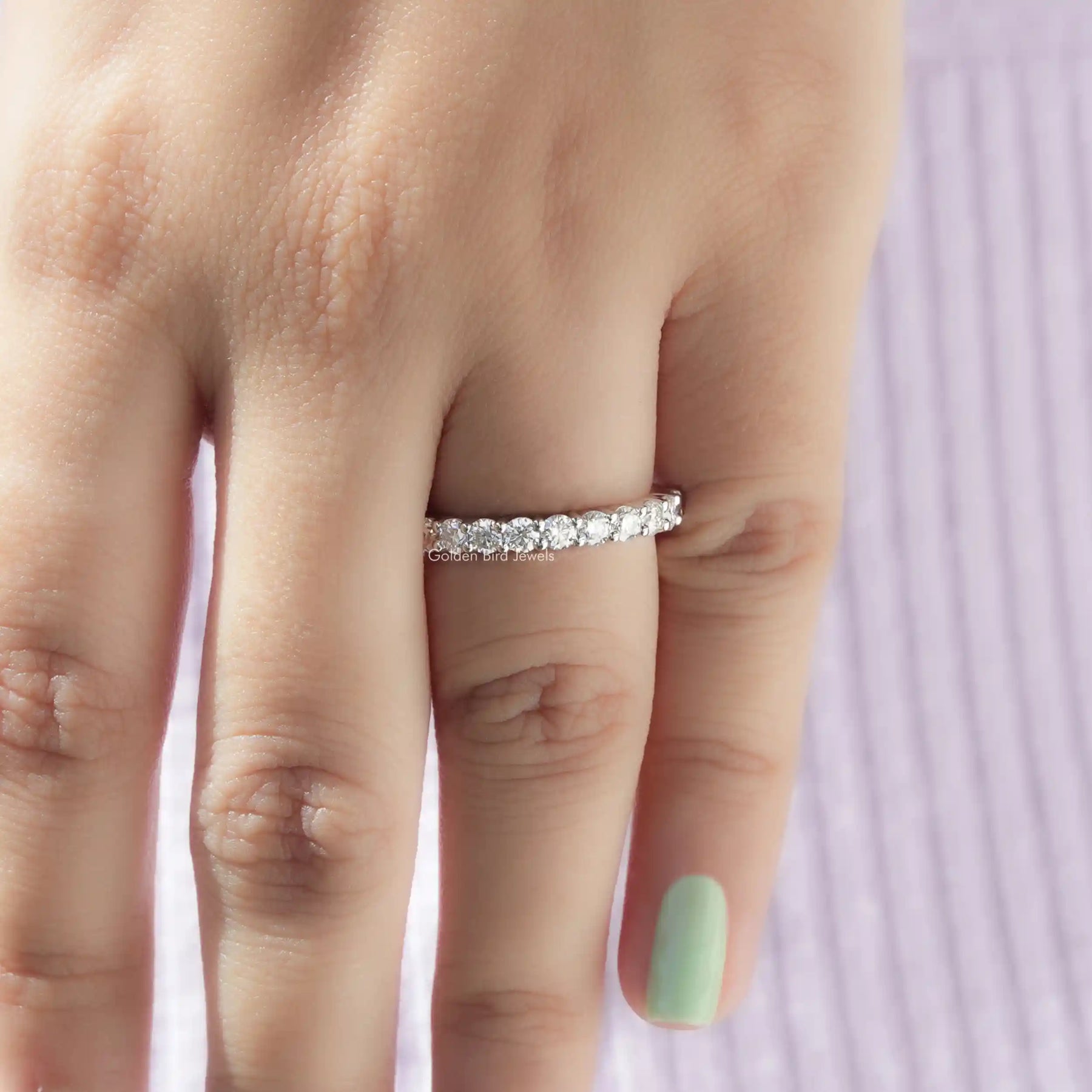 Round Cut Moissanite Half Eternity Band