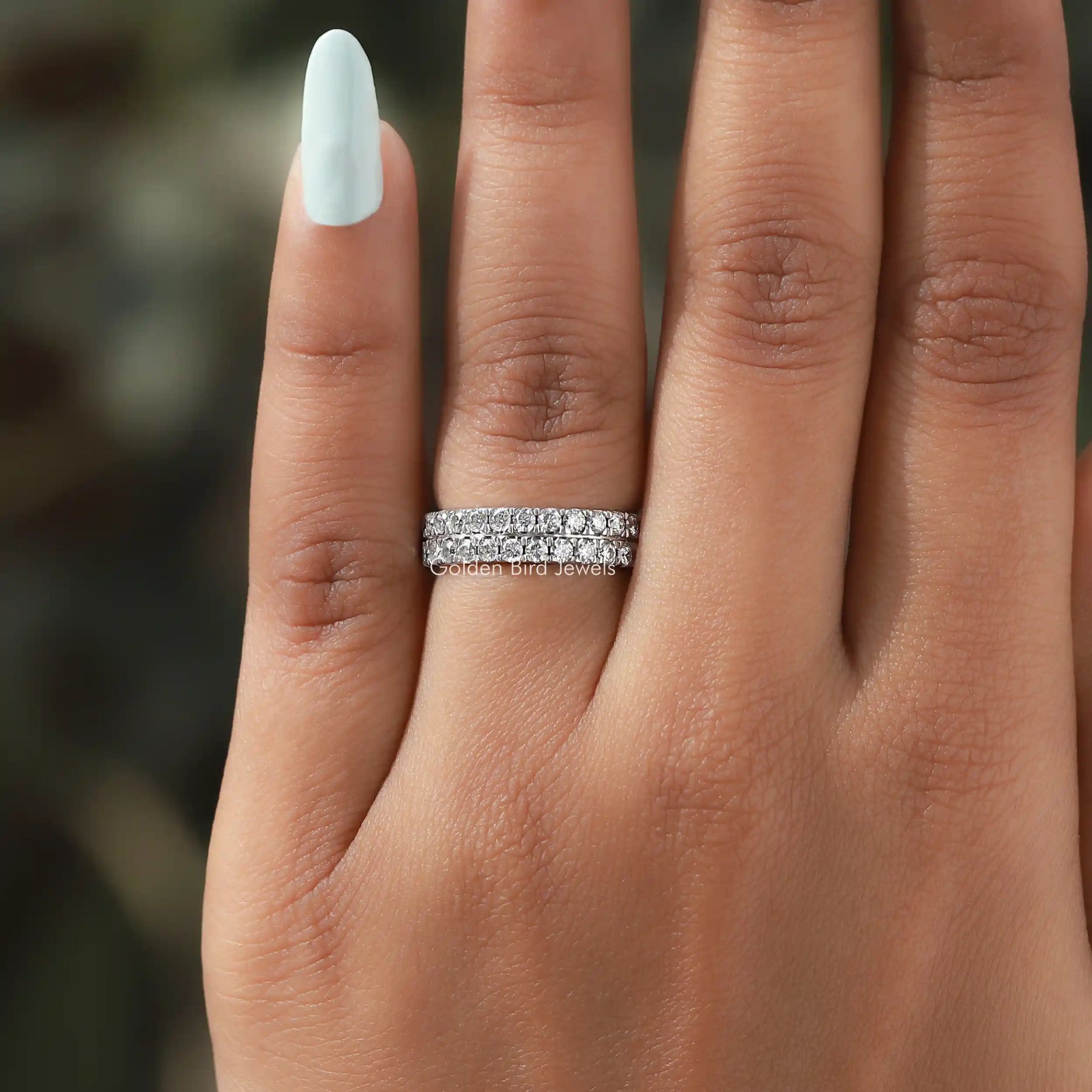 [White Gold Round Cut Eternity Band]-[Golden Bird Jewels]