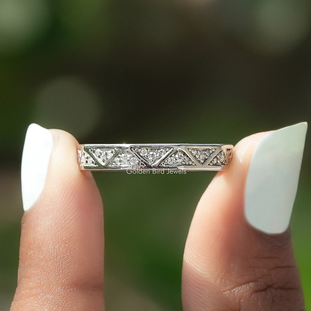 [Colorless Round Cut Wedding Band]-[Golden Bird Jewels]