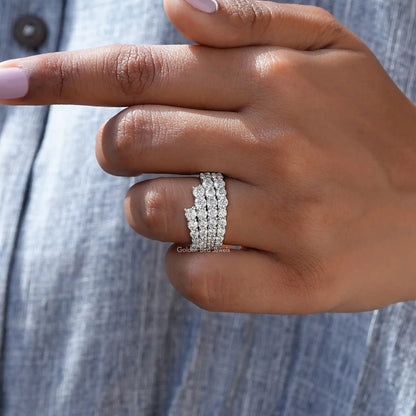 Round Cut Moissanite Half Eternity Wedding Band In White Gold