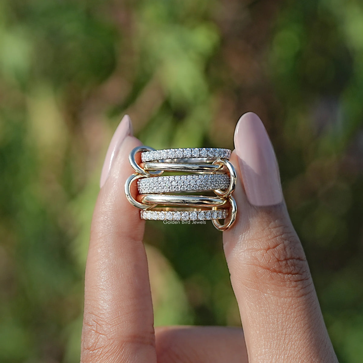 Round Moissanite Interlinked Pave Eternity Band