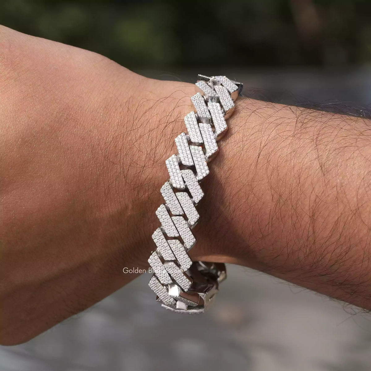 [Round Cut Moissanite Miami Cuban Link Bracelet]-[Golden Bird Jewels]