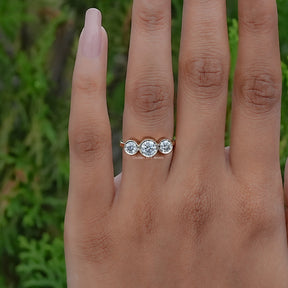 Round Moissanite Three Stone Bezel Set Ring