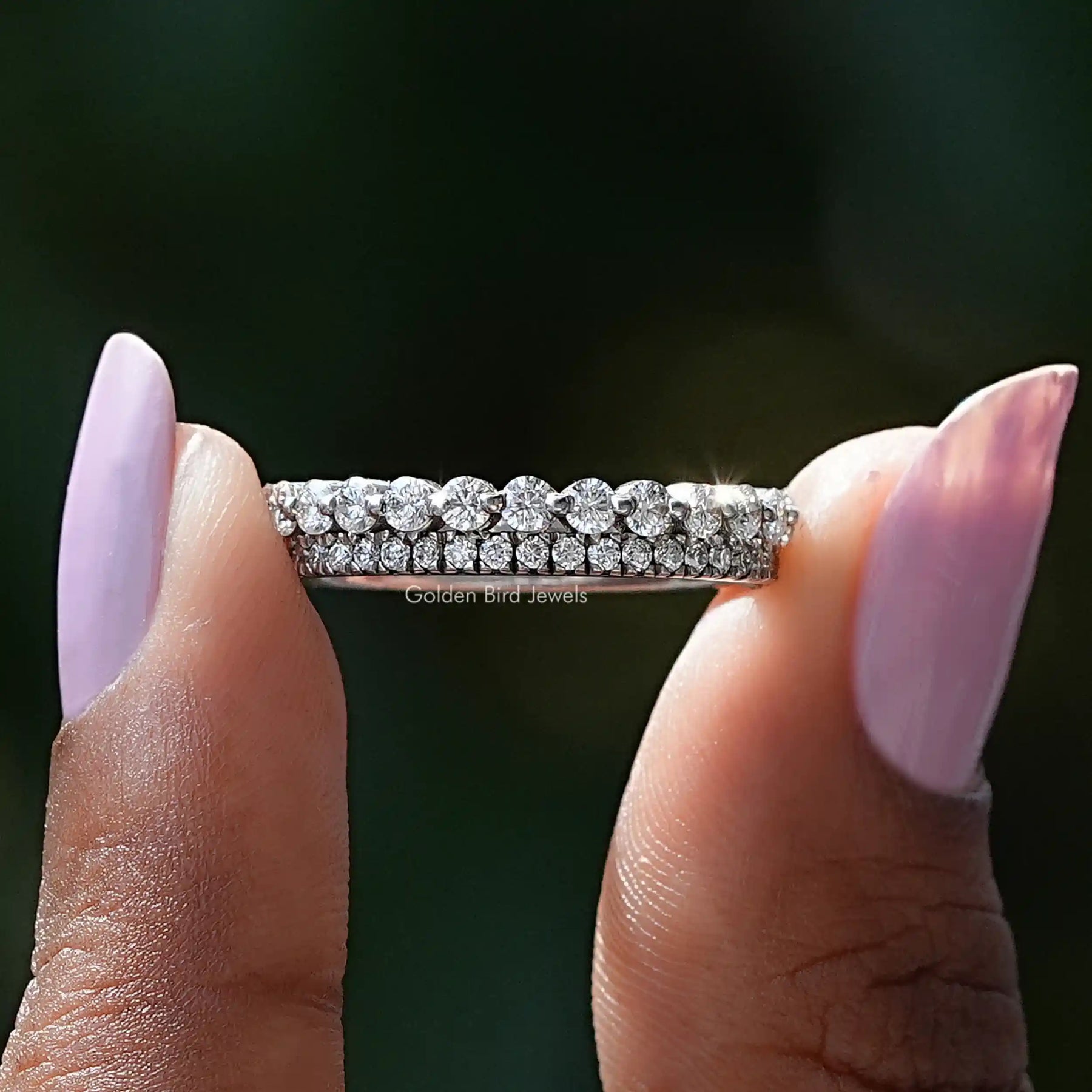 Round Moissanite Two Row Eternity Band