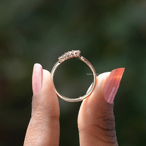 Back View of Round Cut V Shaped Chevron Ring In two fingers