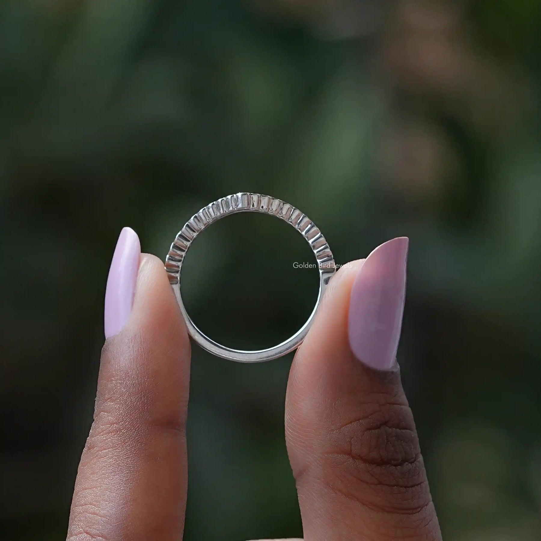 [Colorless Round Cut V Shaped Wedding Band]-[Golden Bird Jewels]