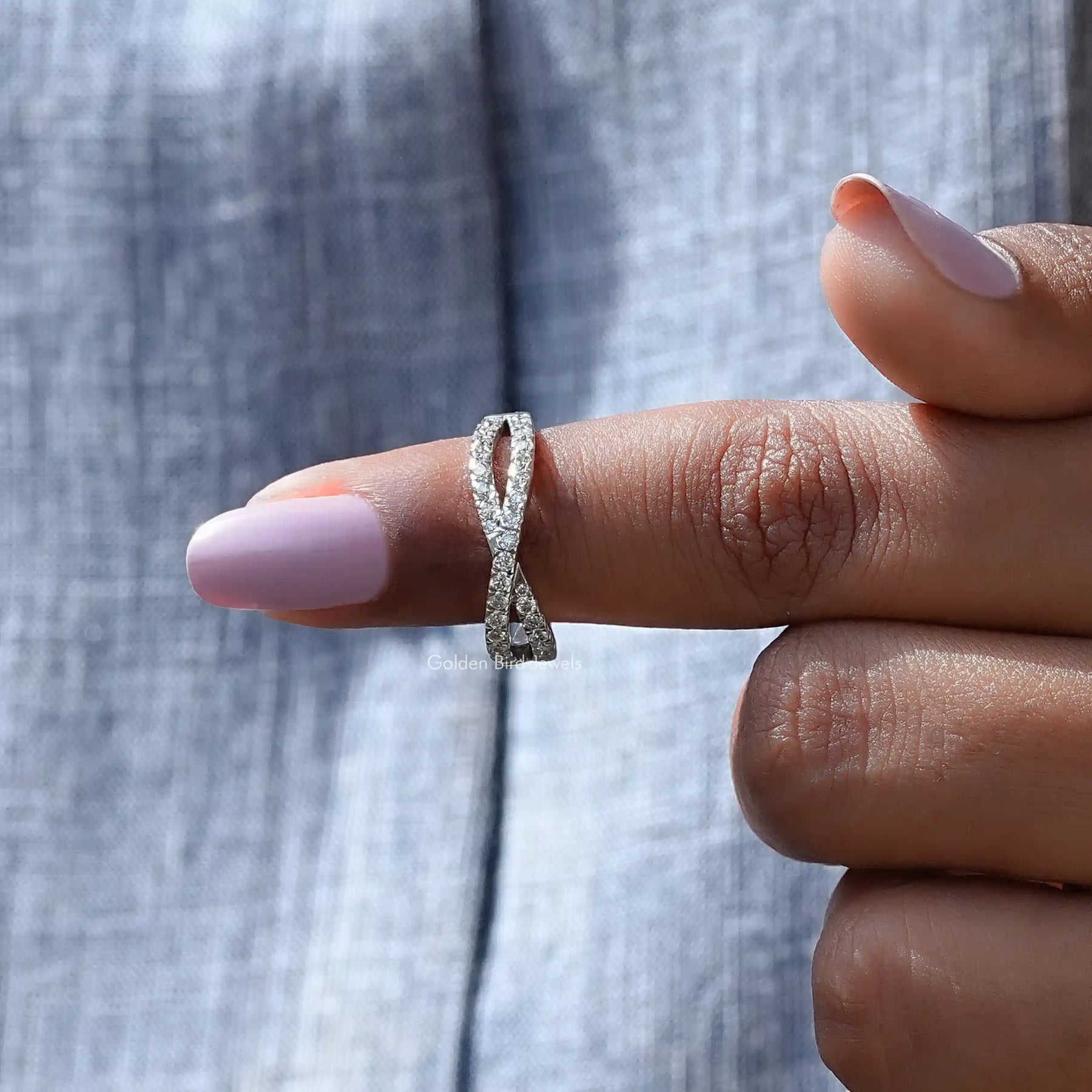 [Round Cut Moissanite Eternity Band In White Gold]-[Golden Bird Jewels]