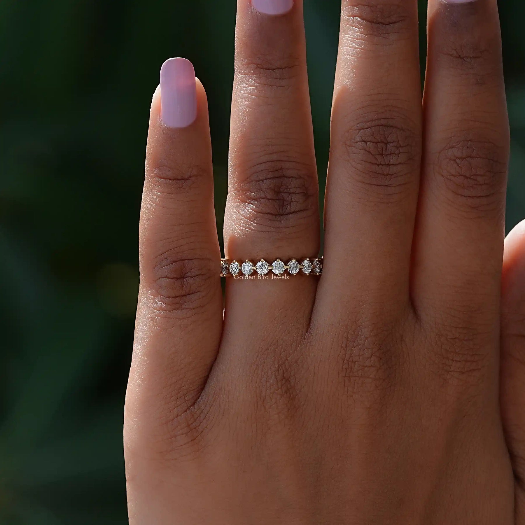 [Colorless Round Cut Wedding Band]-[Golden Bird Jewels]