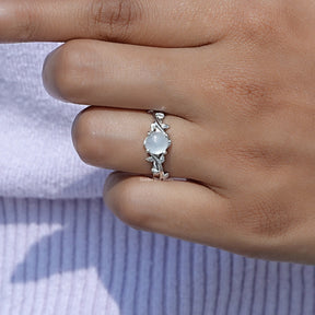 White Moonstone Round Gemstone Solitaire Ring