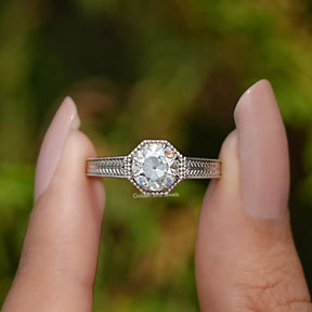 Round Old European Cut Moissanite Solitaire Vintage Ring