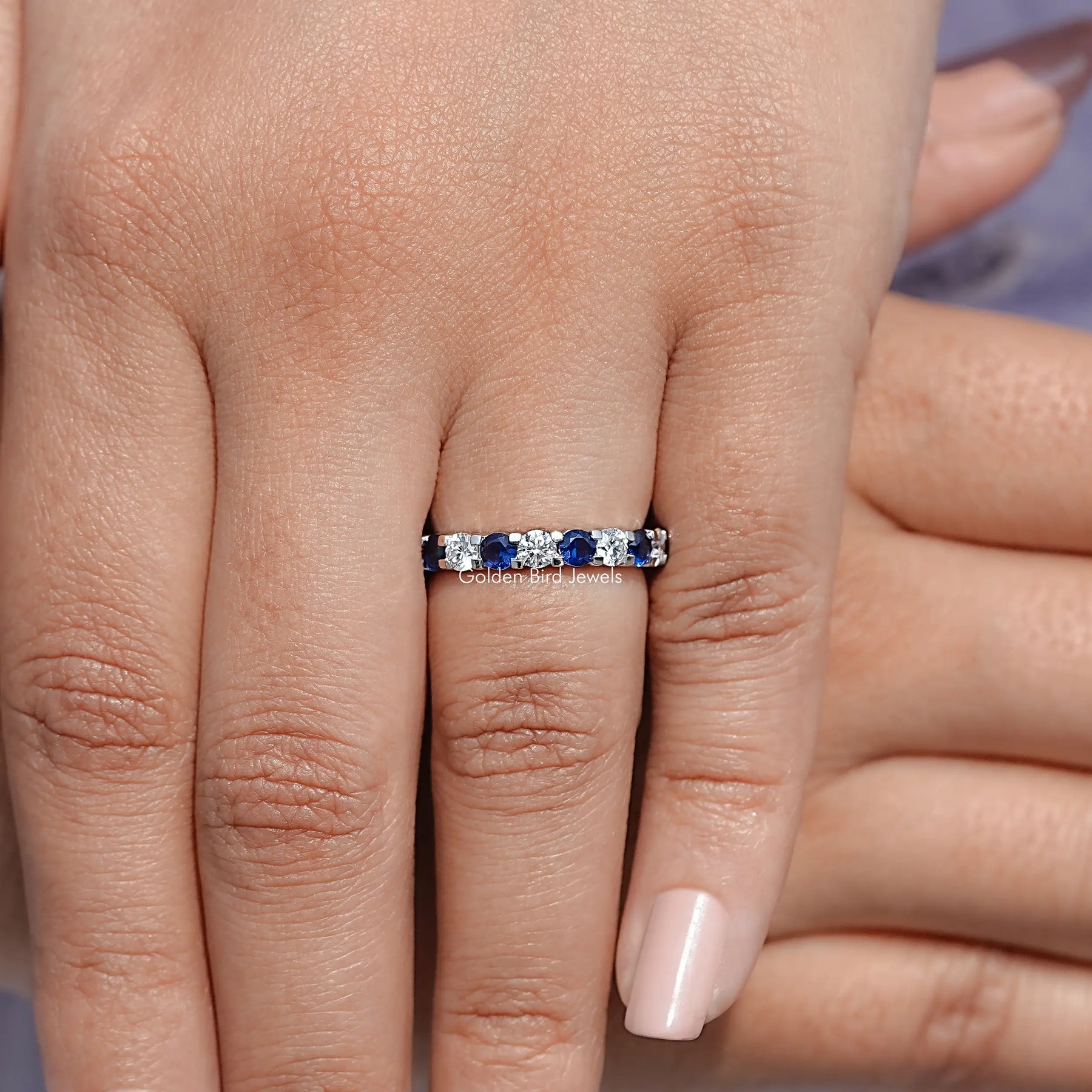 Round Cut Blue Gemstone Eternity Band