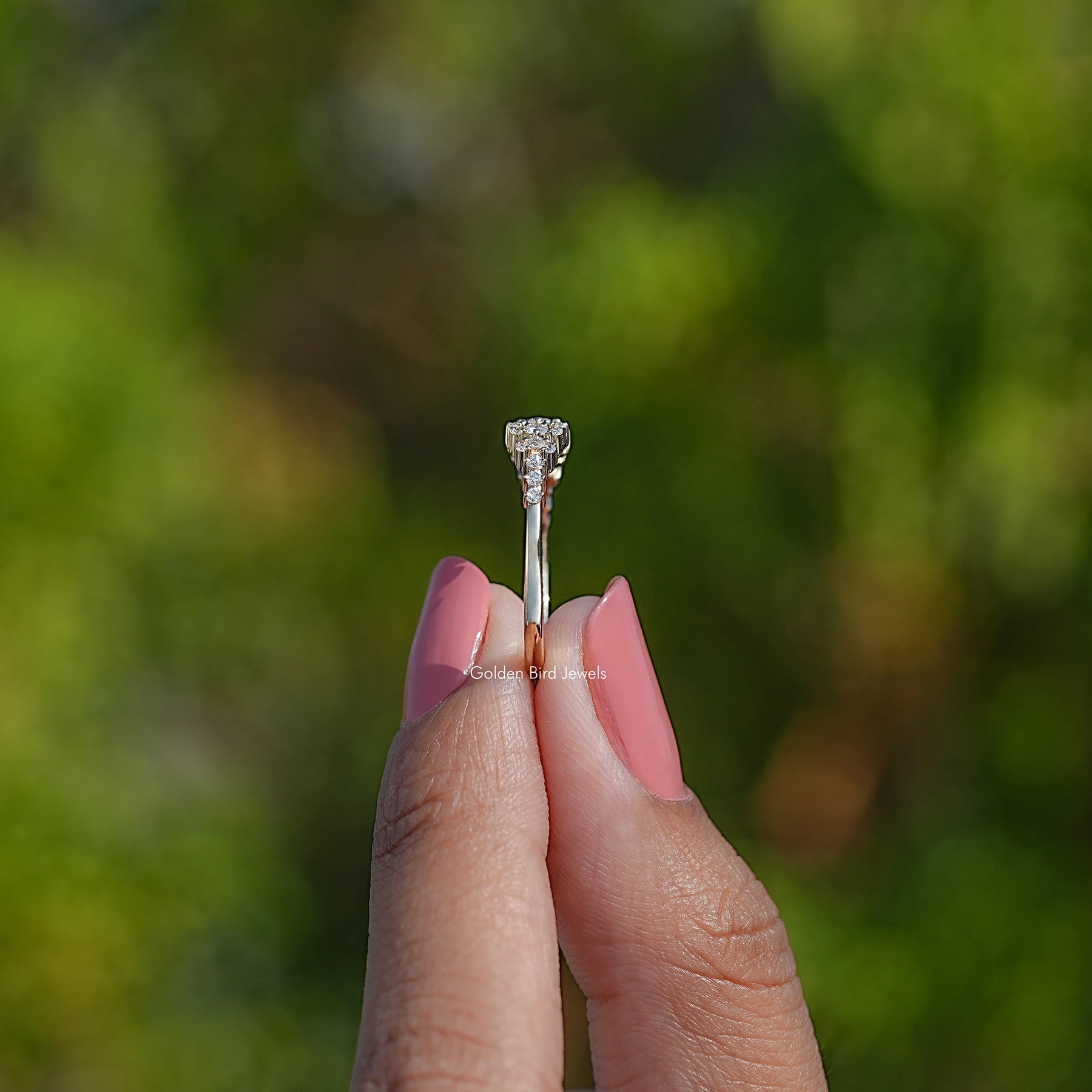 Round Shaped Lab Damond Cluster Engagement Ring