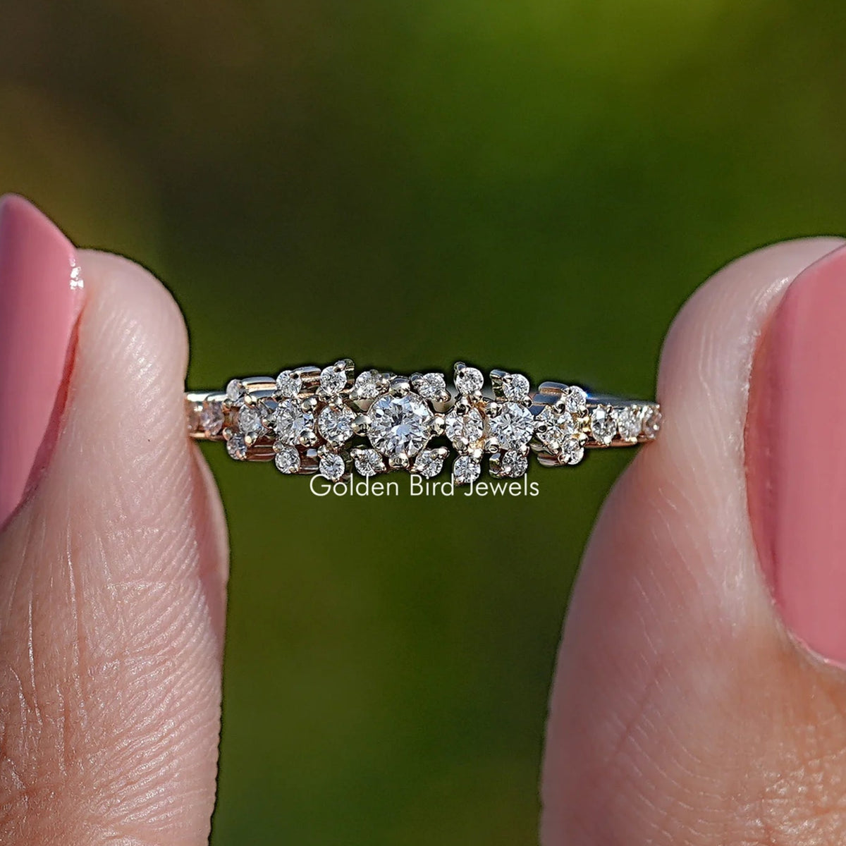 Round Shaped Lab Damond Cluster Engagement Ring