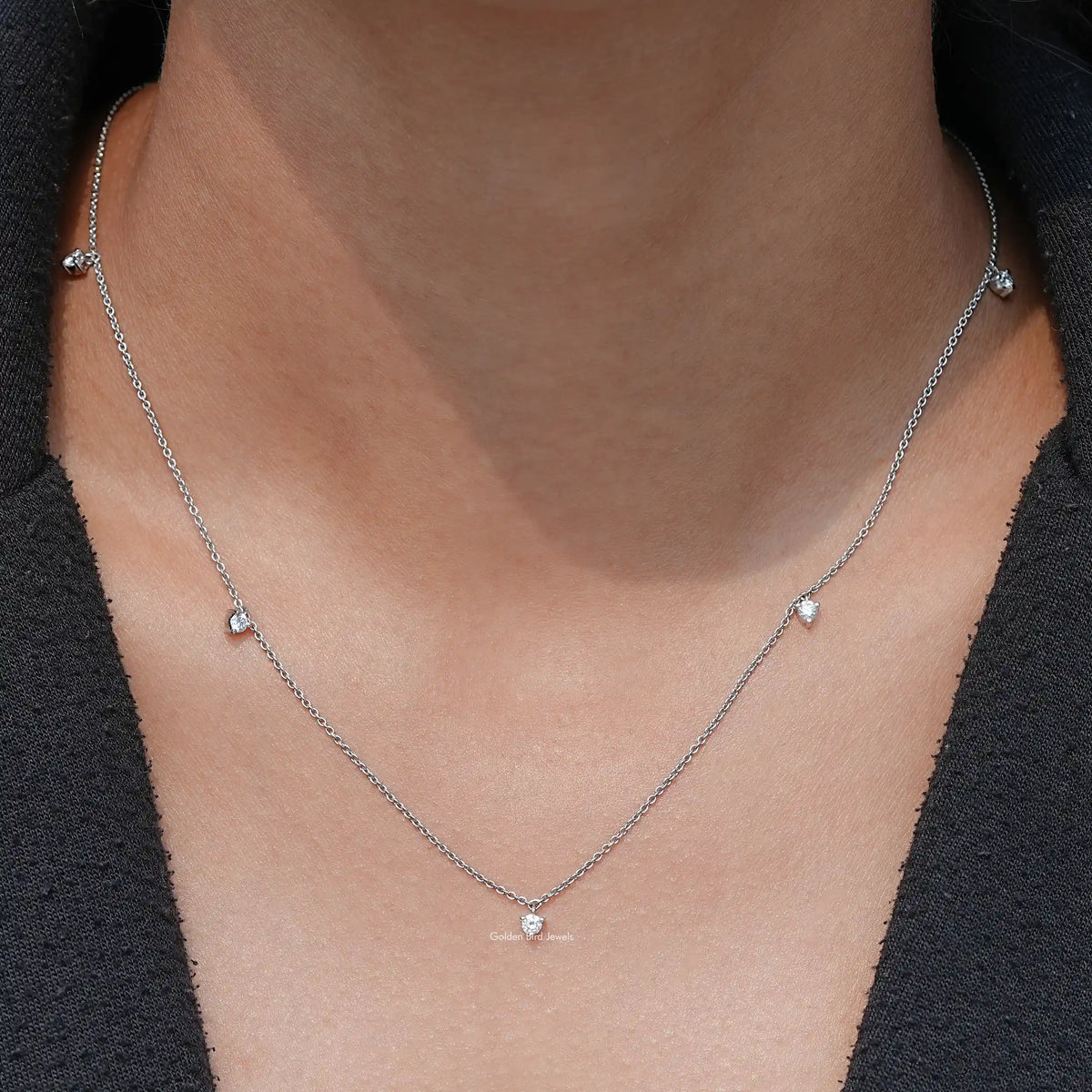 View Of Round Cut Lab Diamond Station Necklace In A Women's