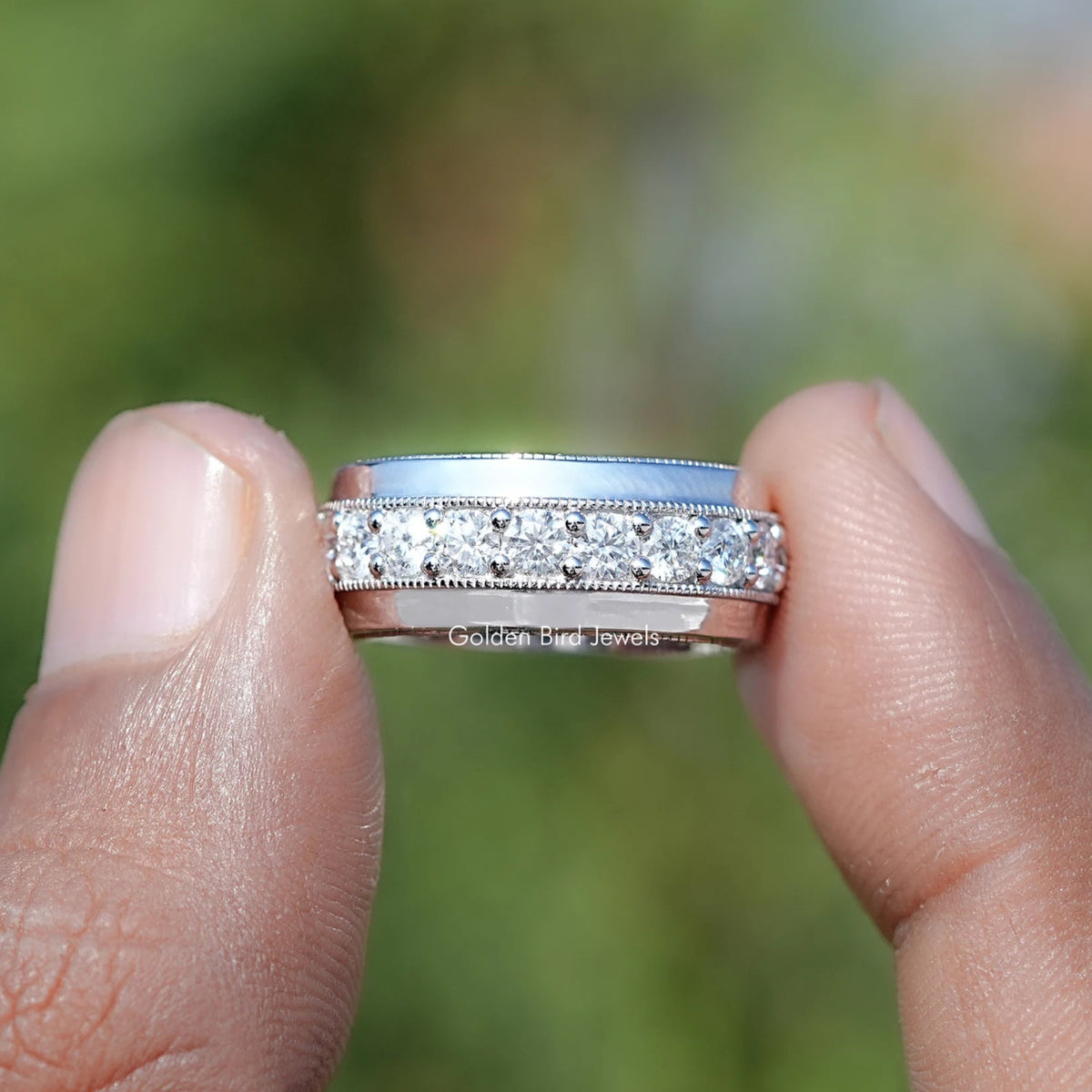 Round Shaped Moissanite Half Eternity Men's Band