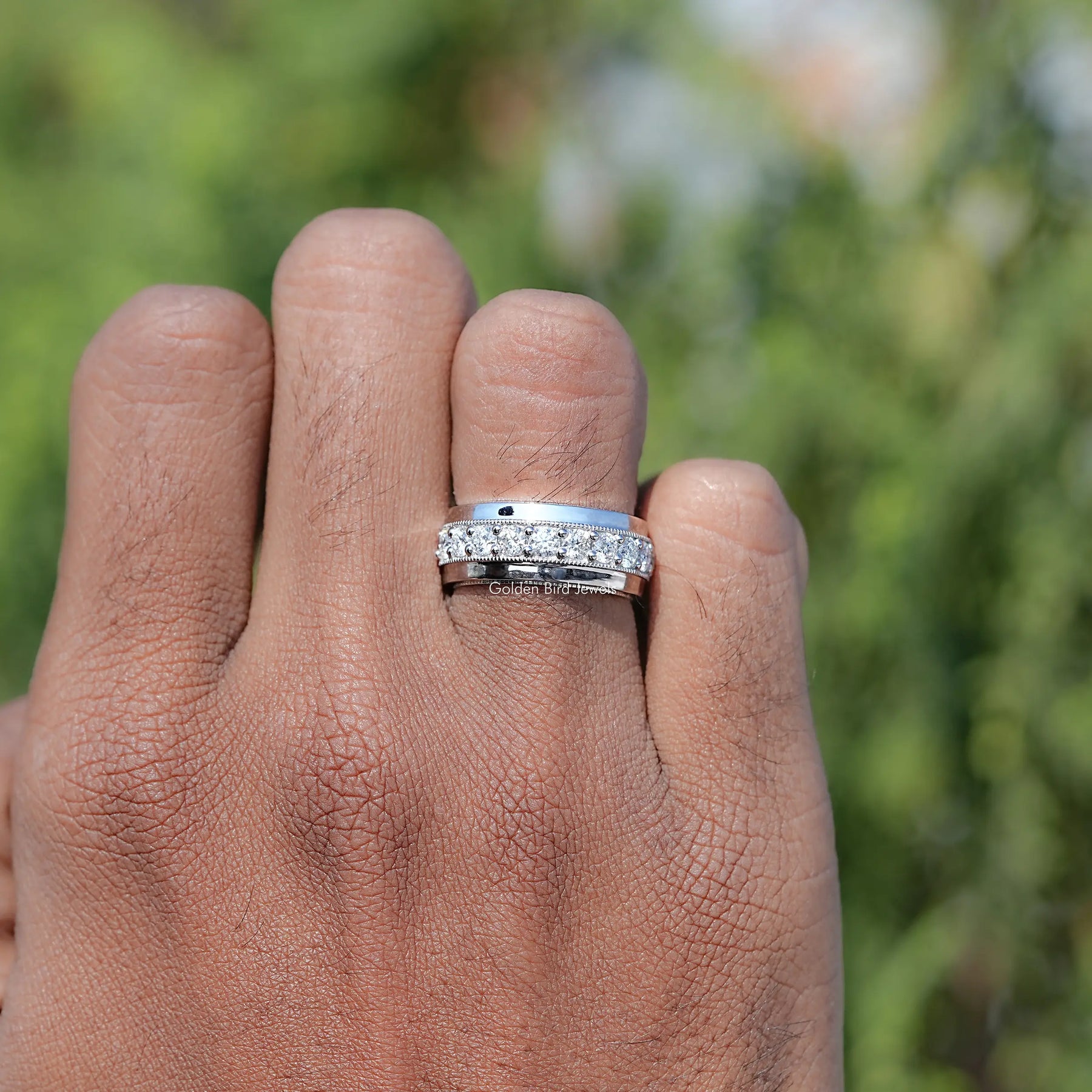 Round Shaped Moissanite Half Eternity Men's Band