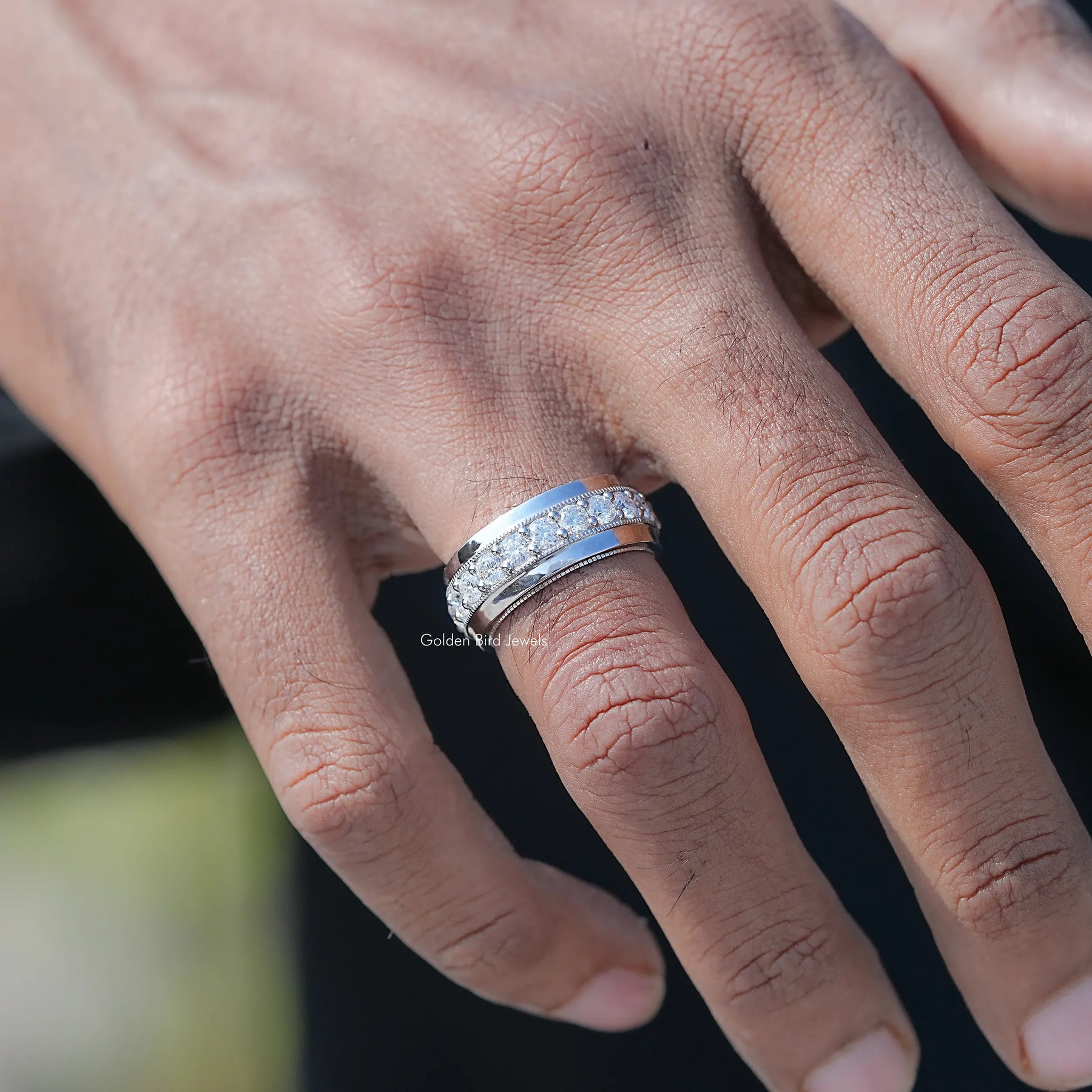 Round Shaped Moissanite Half Eternity Men's Band