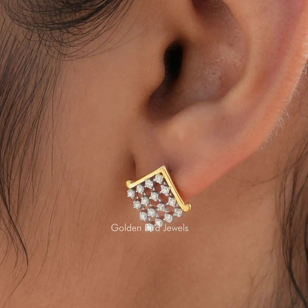 Round Shaped Moissanite Square Stud Earrings