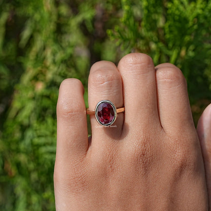 Close view of Oval Cut Lab Gemstone Solitaire Ring