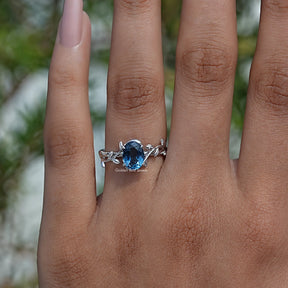 [Oval Cut Blue Sapphire Gemstone Engagement Ring]-[Golden Bird Jewels]