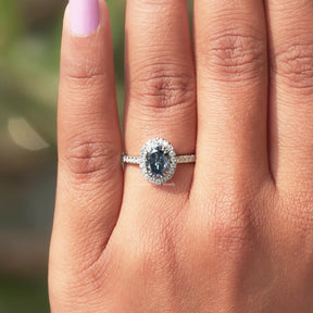 Sapphire Blue Oval Cut Halo Engagement Ring