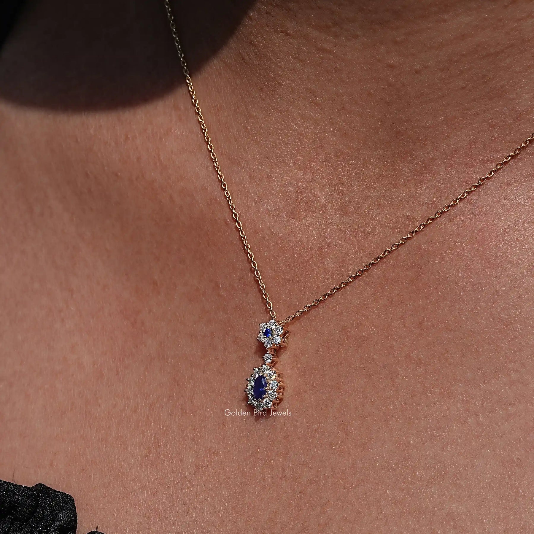 Blue Sapphire Oval Gemstone Halo Pendant