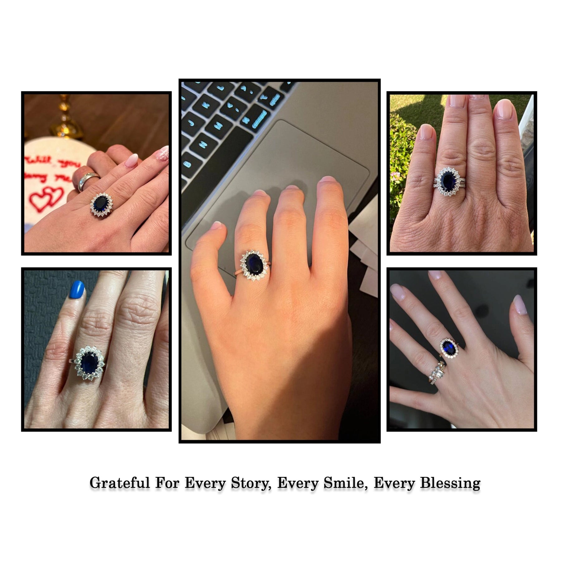 Sapphire Blue Oval Cut Halo Engagement Ring