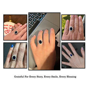 Sapphire Blue Oval Cut Halo Engagement Ring