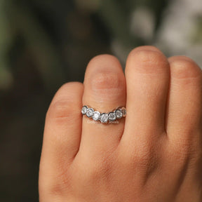 [7 Stone Round Cut Moissanite Wedding Band]-[Golden Bird Jewels]