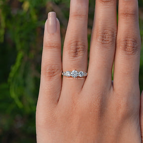 In finger front view of Round Lab Grown Diamond Five Stone Ring