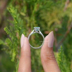 Blue Green Round Moissanite Solitaire Ring