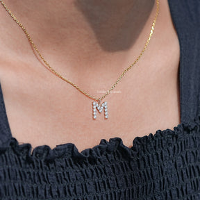 Colorless Round Moissanite M Letter Pendant