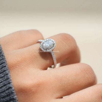 Crushed Ice Oval Moissanite Halo Accent Ring