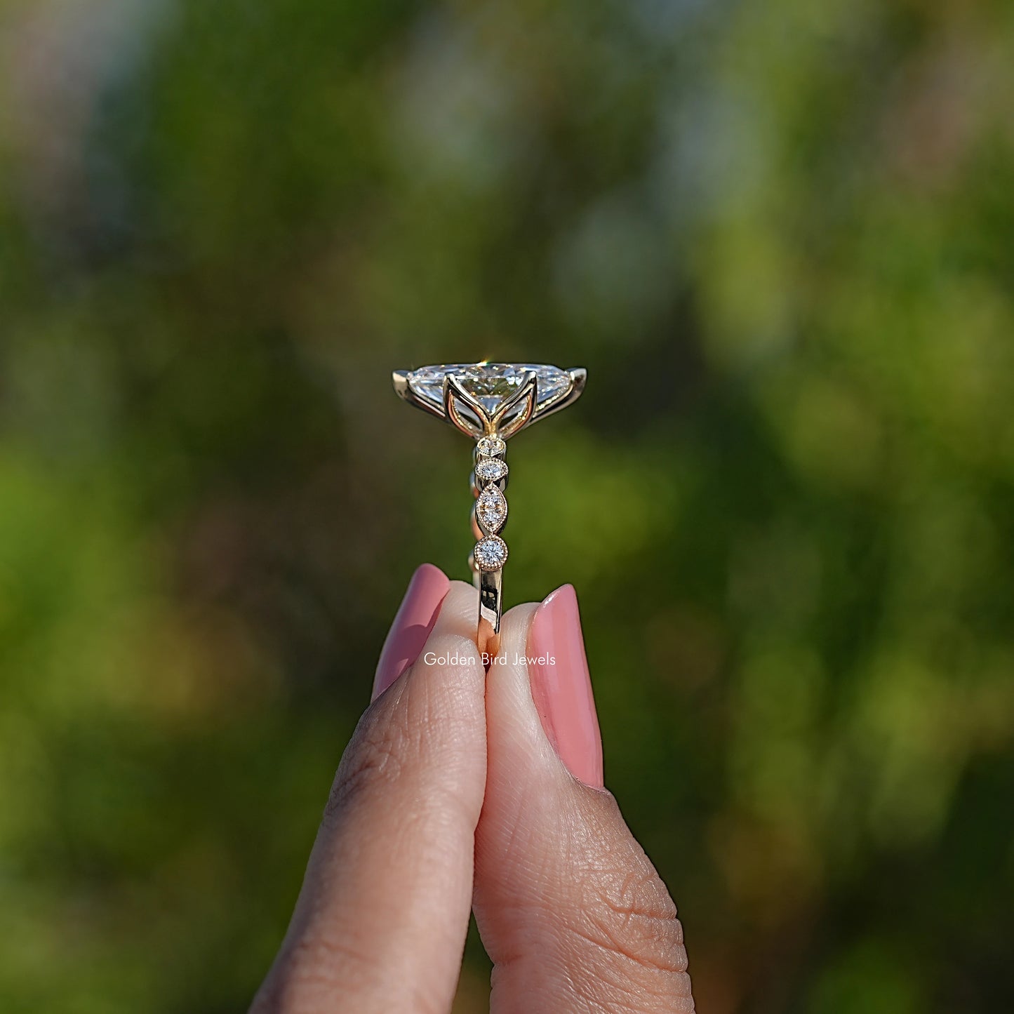 Marquise Cut Lab Diamond Accent Set Bridal Ring