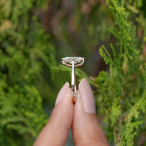Side View Of Off White Marquise Moissanite Solitaire Ring  
