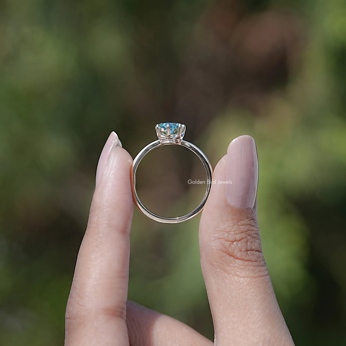 Back view of Moissanite Engagement Ring in Old Mine Pear Cut Moissanite