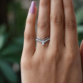 Pear Shaped Lab Diamond Chevron Wedding Band