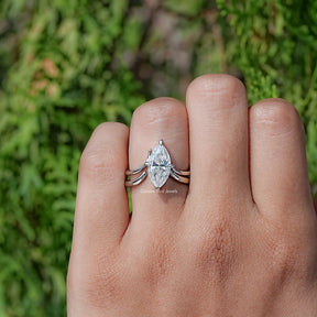 Marquise Cut Moissanite Solitaire Chevron Ring