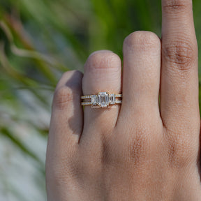 Emerald Cut Moissanite Accent Set Engagement Ring