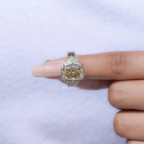 Filigree Yellow Elongated Cushion Moissanite Ring