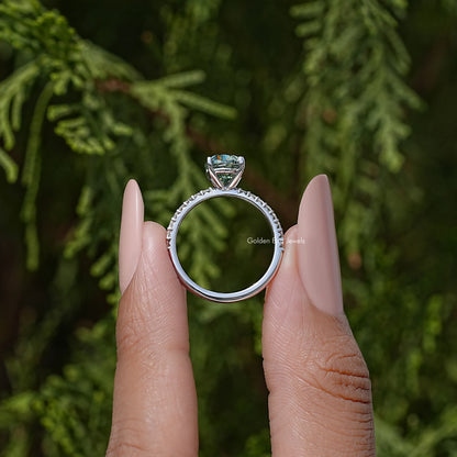 Oval Cut Moissanite Gemstone Solitaire Accent Ring