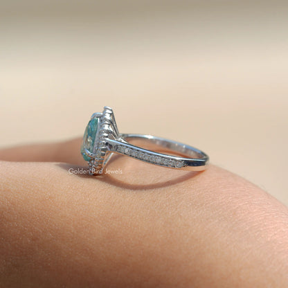 Pear Cut Moissanite Halo Solitaire Accent Ring