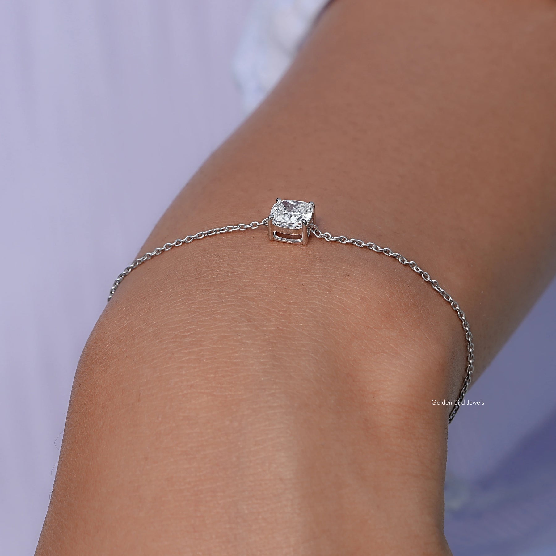 Solitaire Lab Diamond Cushion Cut Chain Bracelet