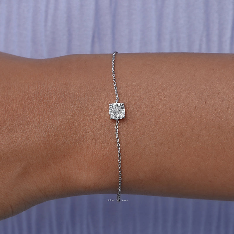 Solitaire Lab Diamond Cushion Cut Chain Bracelet