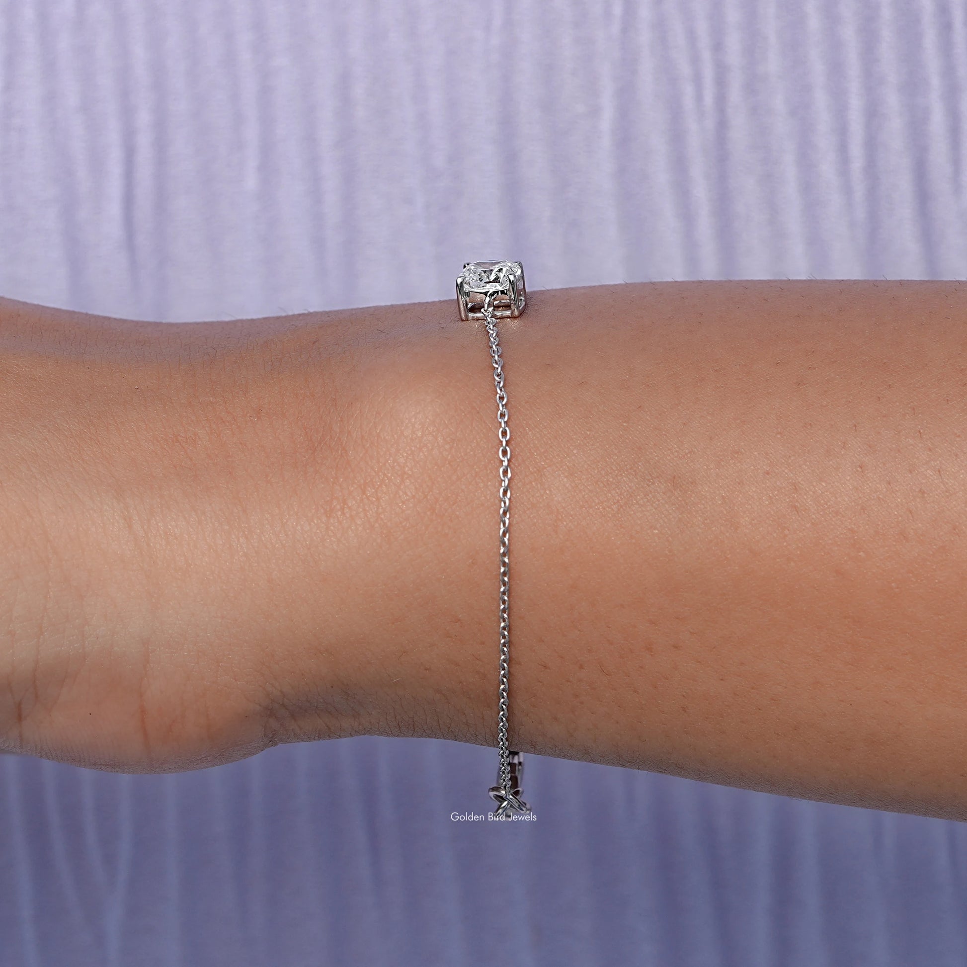 Side view of lab cushion Cut Bracelet In white Gold