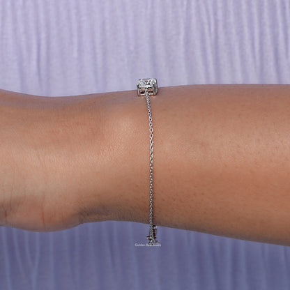 Side view of lab cushion Cut Bracelet In white Gold