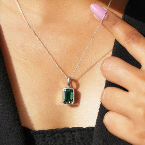 [Moissanite Emerald Cut Pendant]-[Golden Bird Jewels]