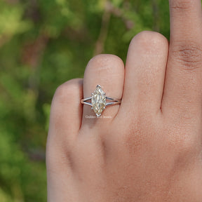 Old Mine Marquise Shaped Moissanite Solitaire Ring