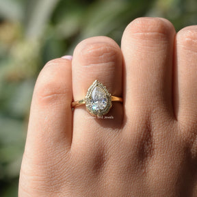 [Old Mine Pear Cut Moissanite Ring]-[Golden Bird Jewels]